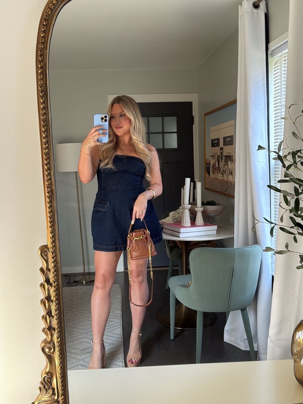 Showpo Navy Denim Strapless Skort